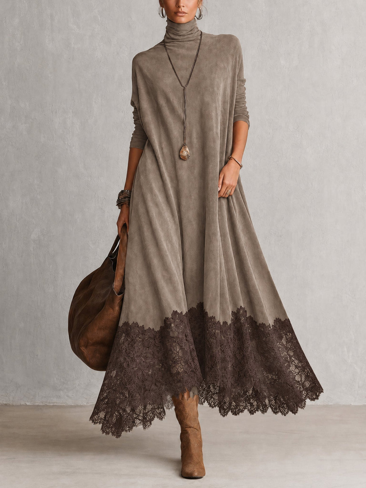 Odessa lace hem maxi dress in taupe