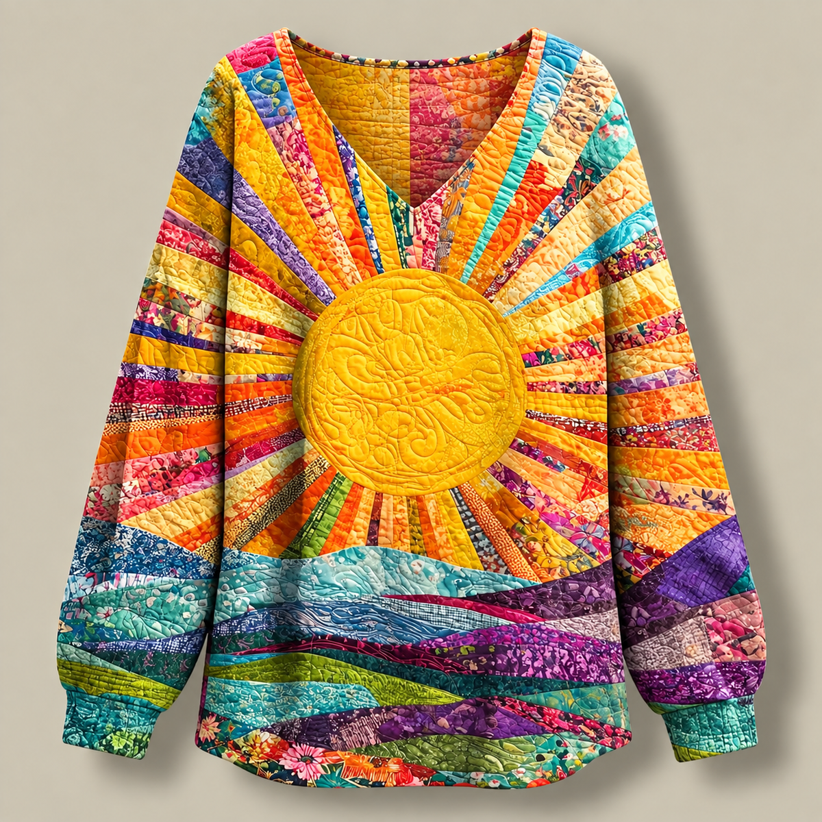 Abigail Quilted V-neck Sweater