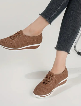 Layla casual low top wedge orthopedic sneakers in brown