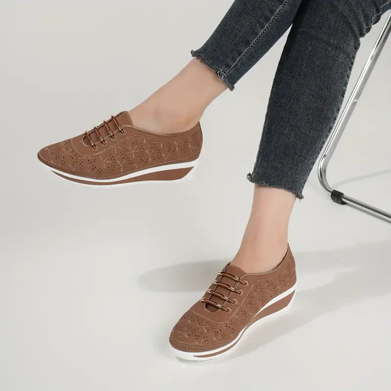 Layla casual low top wedge orthopedic sneakers in brown