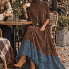 Ramona lace hem maxi dress at a cafe