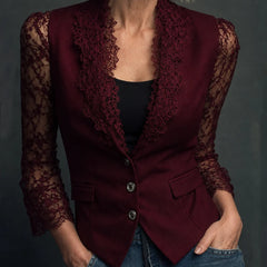 Nadine | Elegant Top with Sheer Sleeves - Red