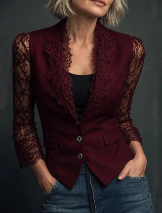 Nadine | Elegant Top with Sheer Sleeves - Red