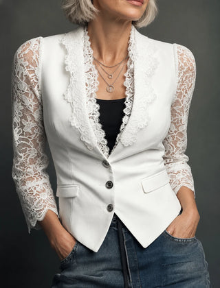 Nadine | Elegant Top with Sheer Sleeves - White