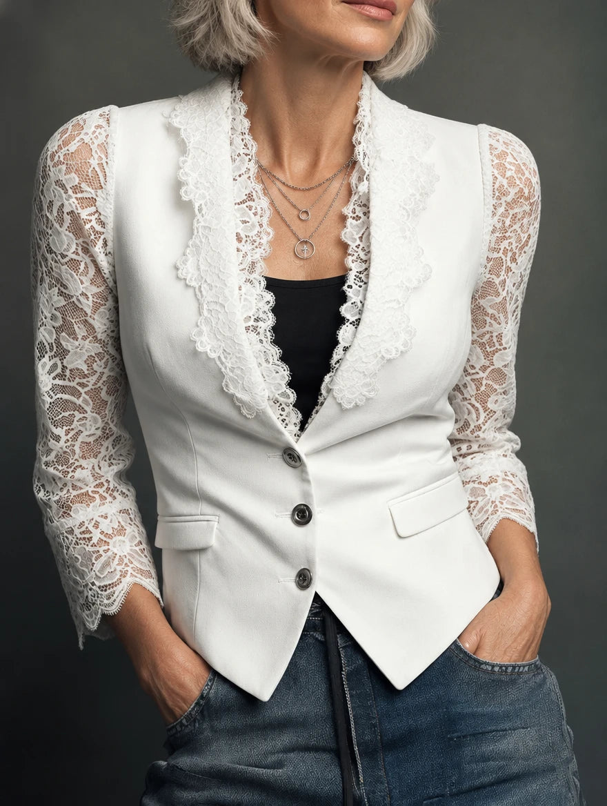 Nadine | Elegant Top with Sheer Sleeves - White
