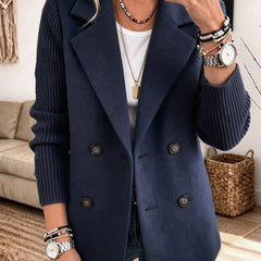 Carla double-breasted blazer with ribbed sleeves in Blue