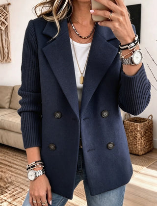 Carla double-breasted blazer with ribbed sleeves in Blue