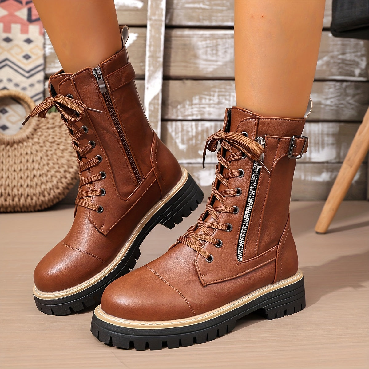 Henrietta | Lace-Up Side-Zip Combat Boots