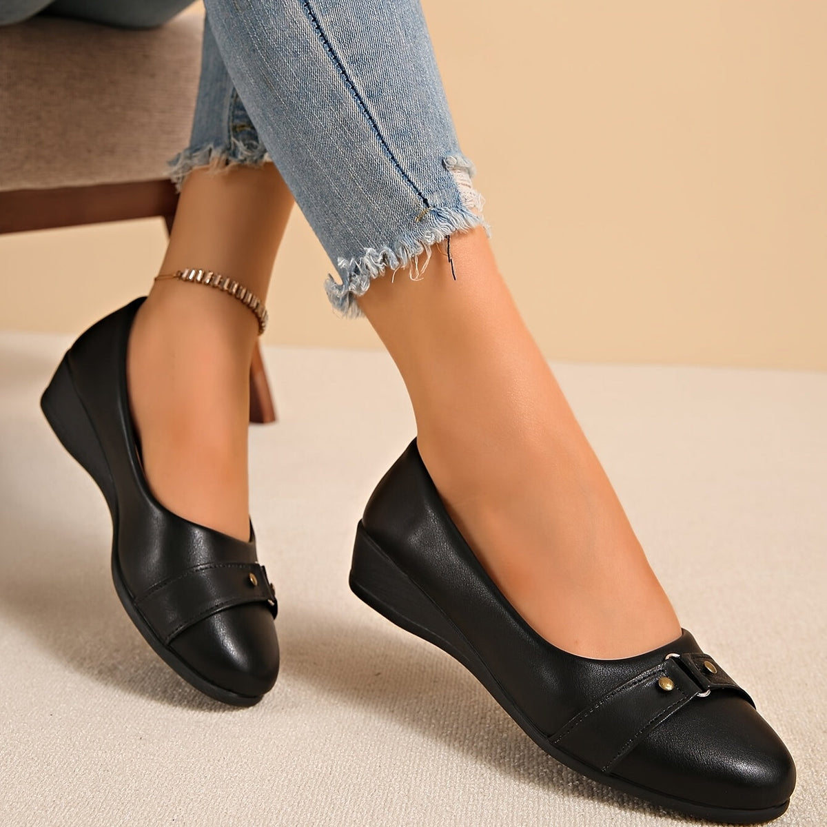 Corinna | Buckle Detail Wedge Loafers