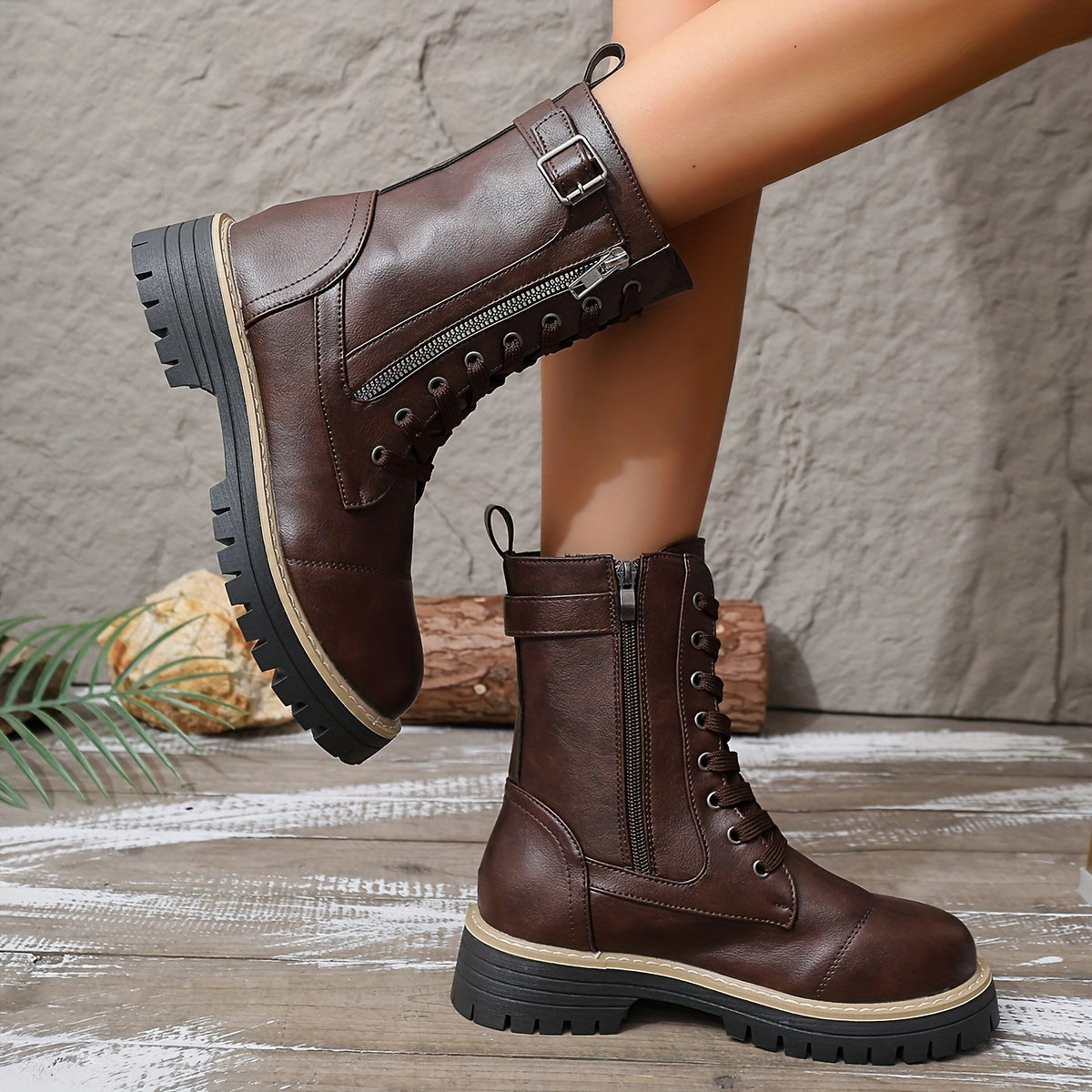 Henrietta | Lace-Up Side-Zip Combat Boots