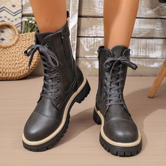 Henrietta | Lace-Up Side-Zip Combat Boots