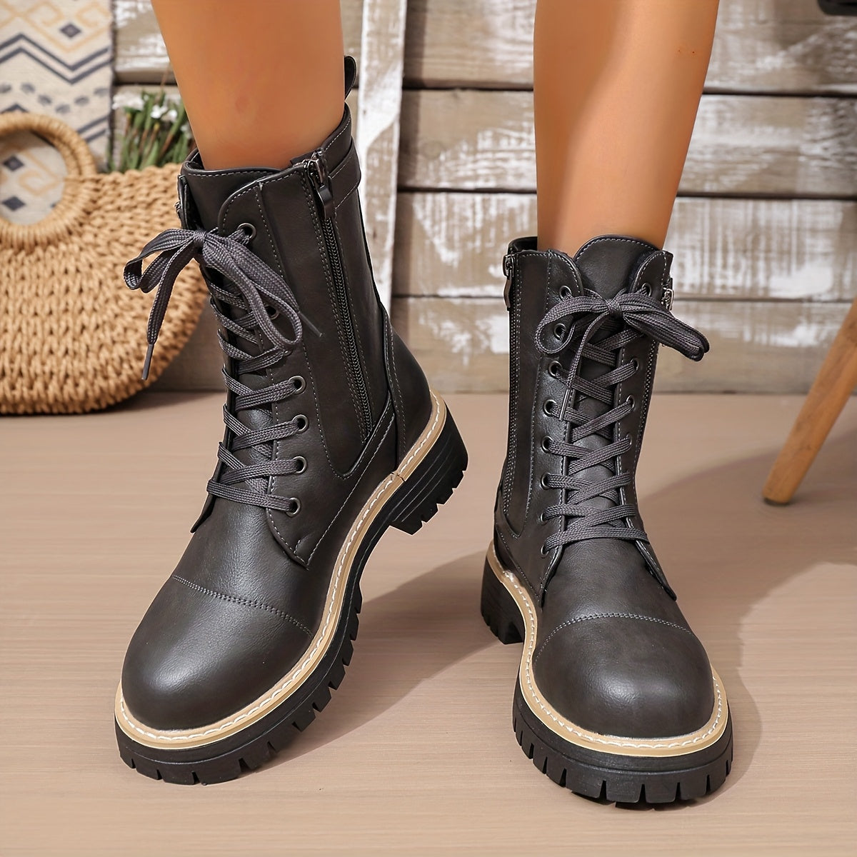 Henrietta | Lace-Up Side-Zip Combat Boots