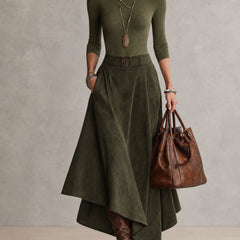 Celeste | Turtleneck Top and Asymmetric Skirt in Green