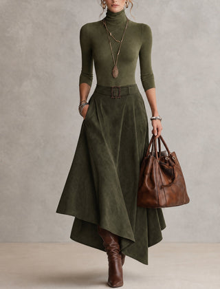 Celeste | Turtleneck Top and Asymmetric Skirt in Green