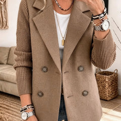 Carla double-breasted blazer with ribbed sleeves in Camel