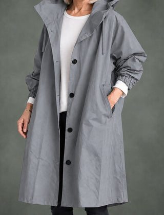 Apolline hooded long trench in light gray