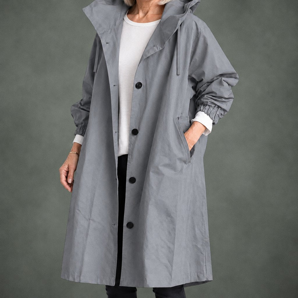 Apolline hooded long trench in light gray