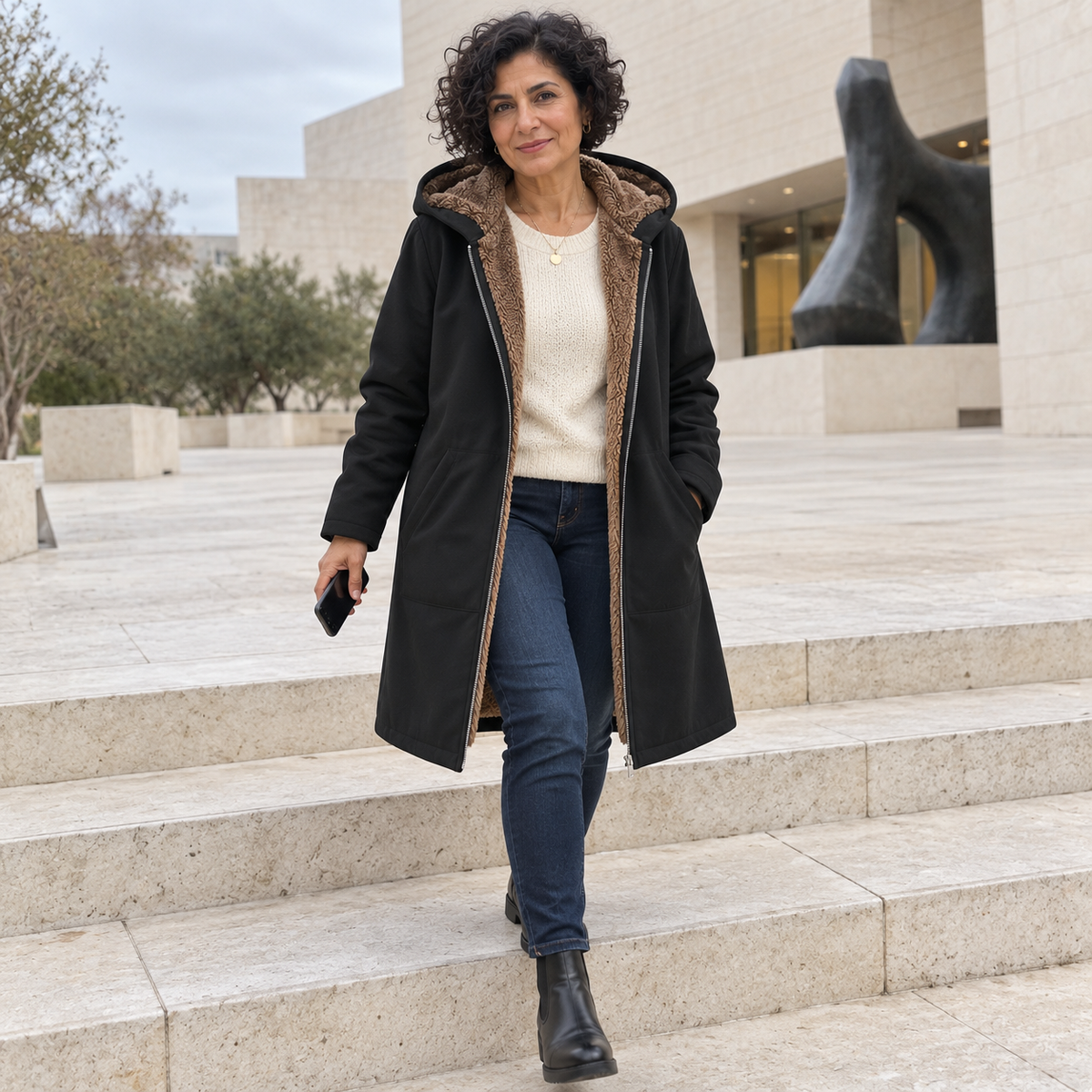 Evelyn cozy lined hooded coat