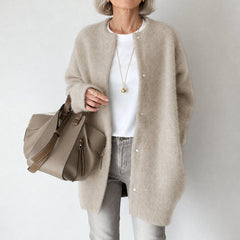Rosalind relaxed collarless coat in beige