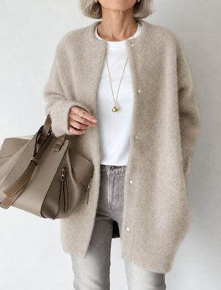 Rosalind relaxed collarless coat in beige