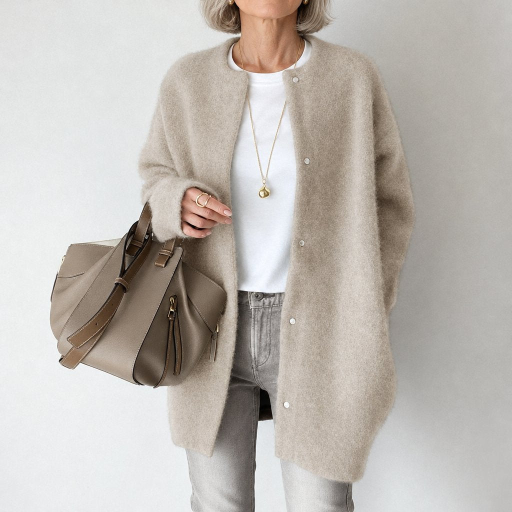 Rosalind relaxed collarless coat in beige