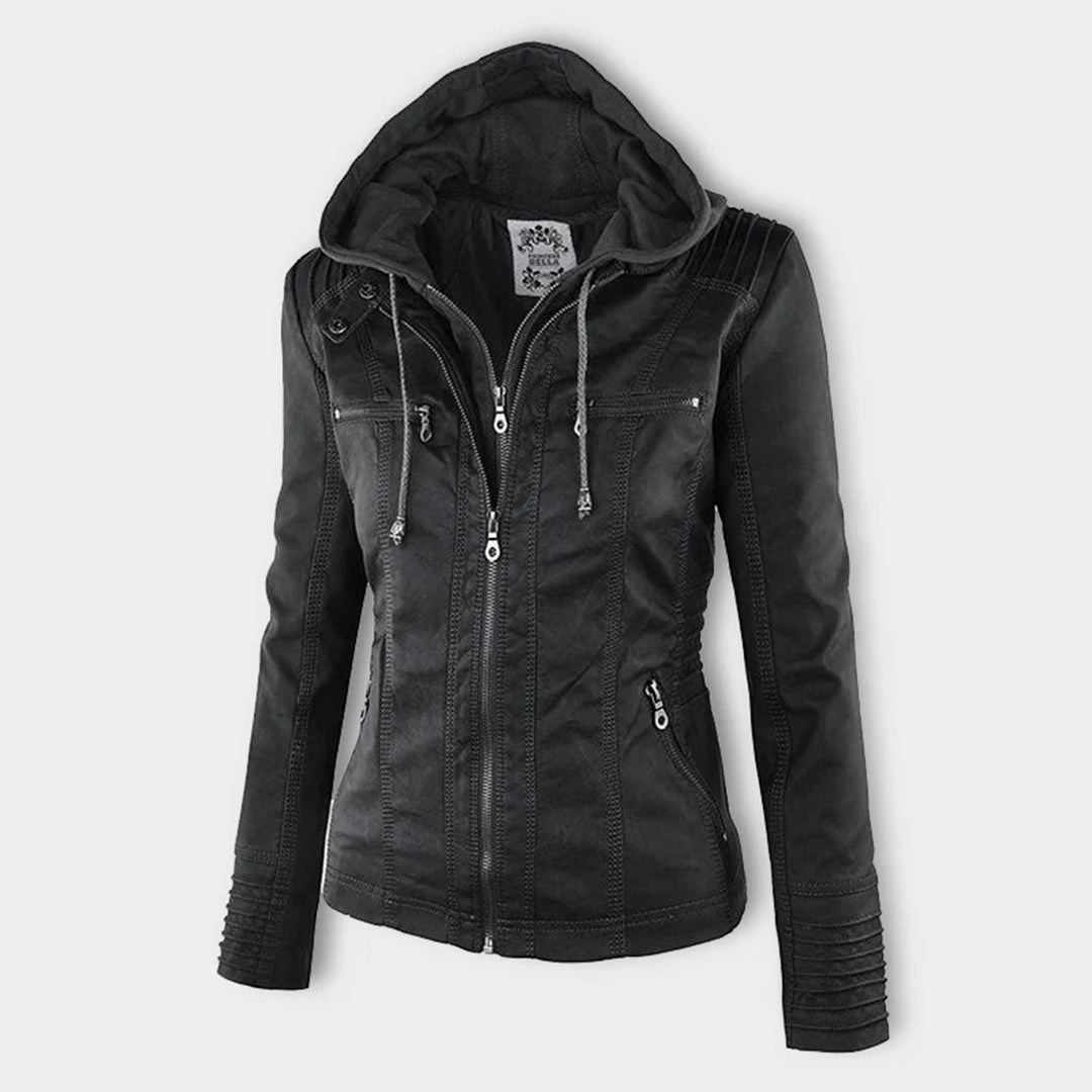 Flavia Jacket in black, hood up