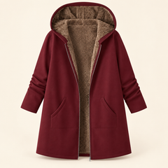 Evelyn cozy lined hooded coat in Burgundy