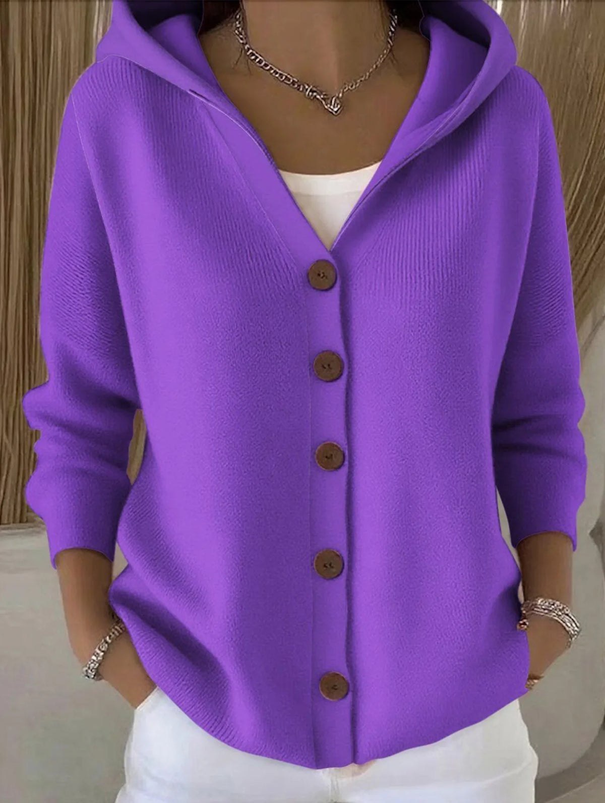 Mary Elegant Button Hooded Cardigan