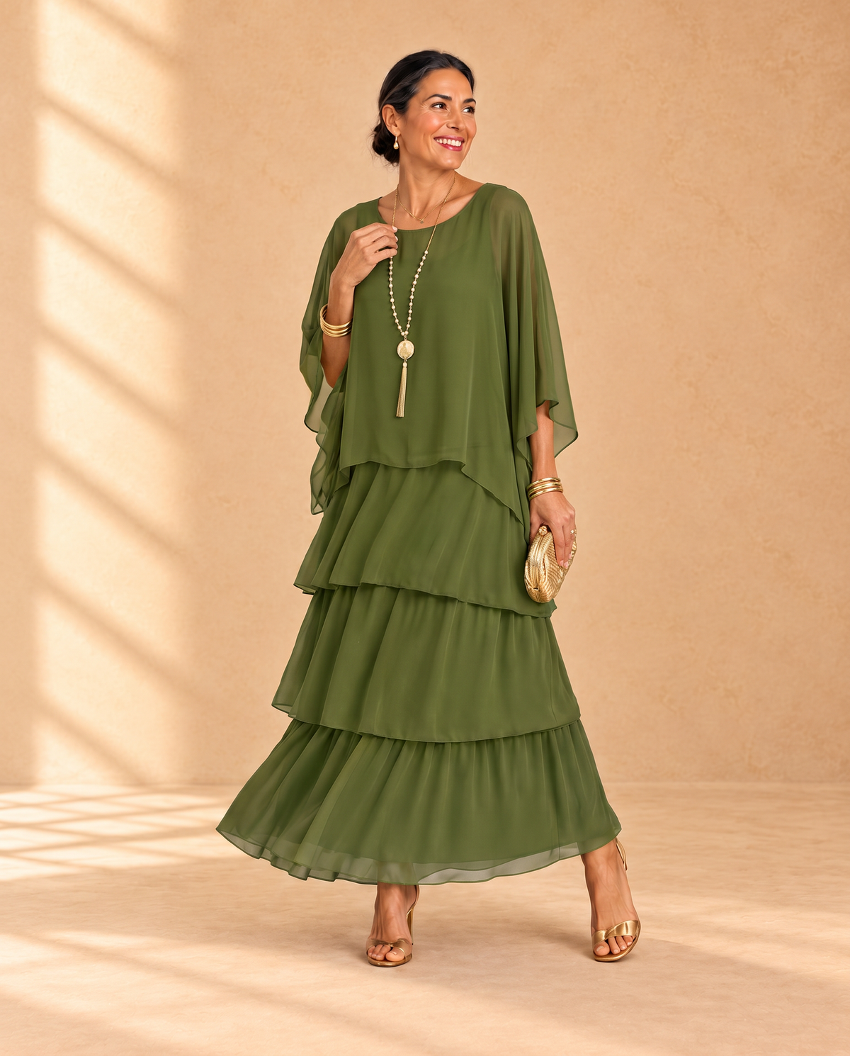 Lara flowing maxi dress in dark green