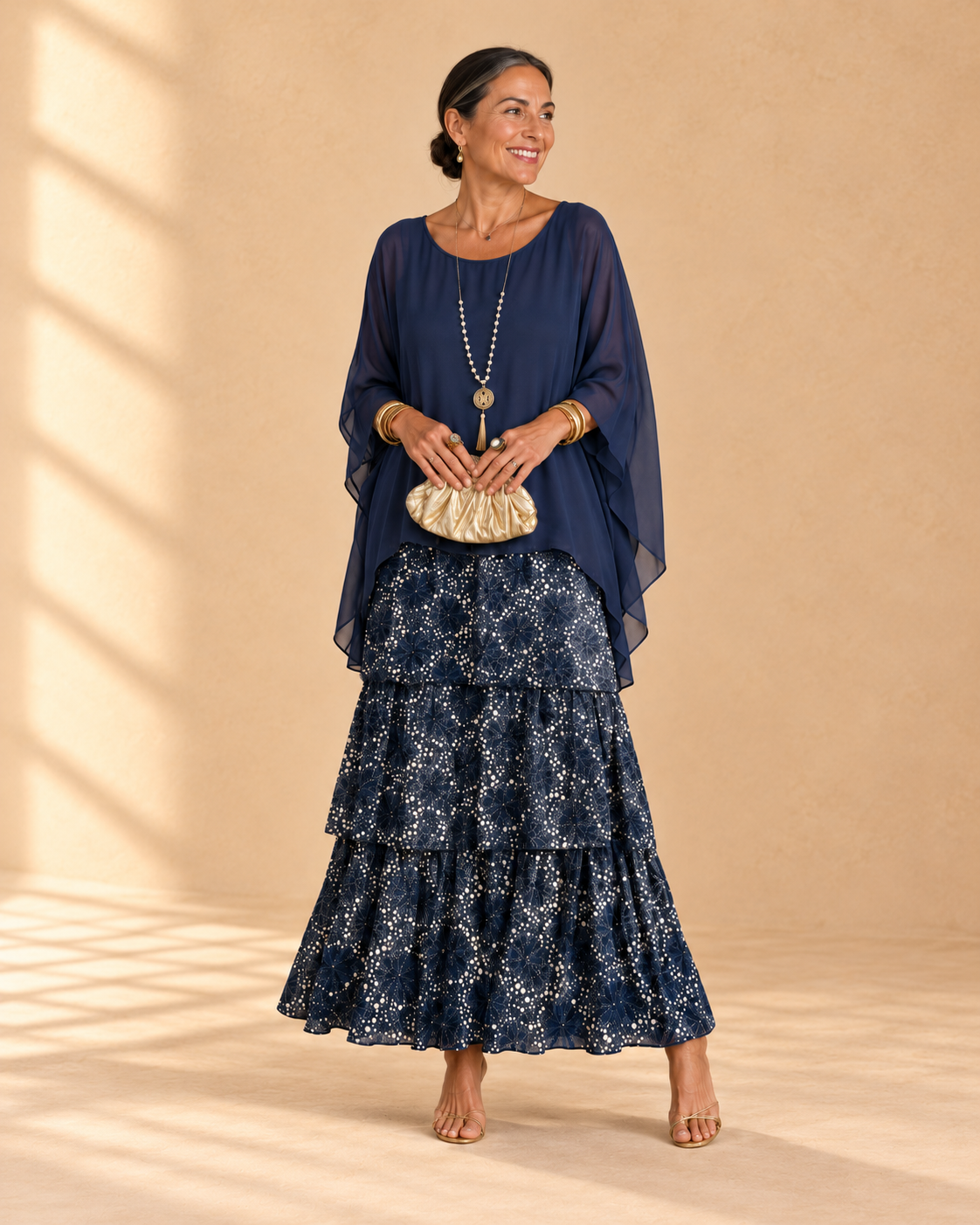 Lara flowing maxi dress in dark blue