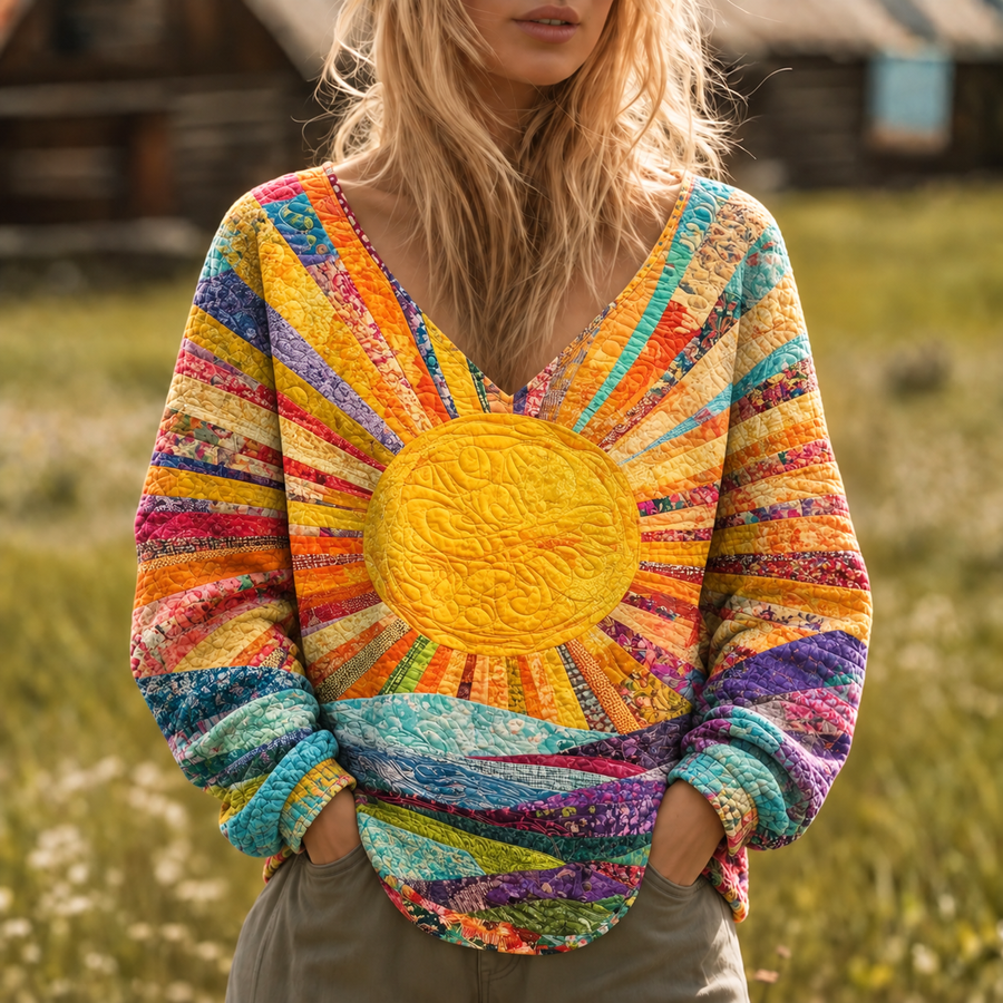 Abigail Quilted V-neck Sweater