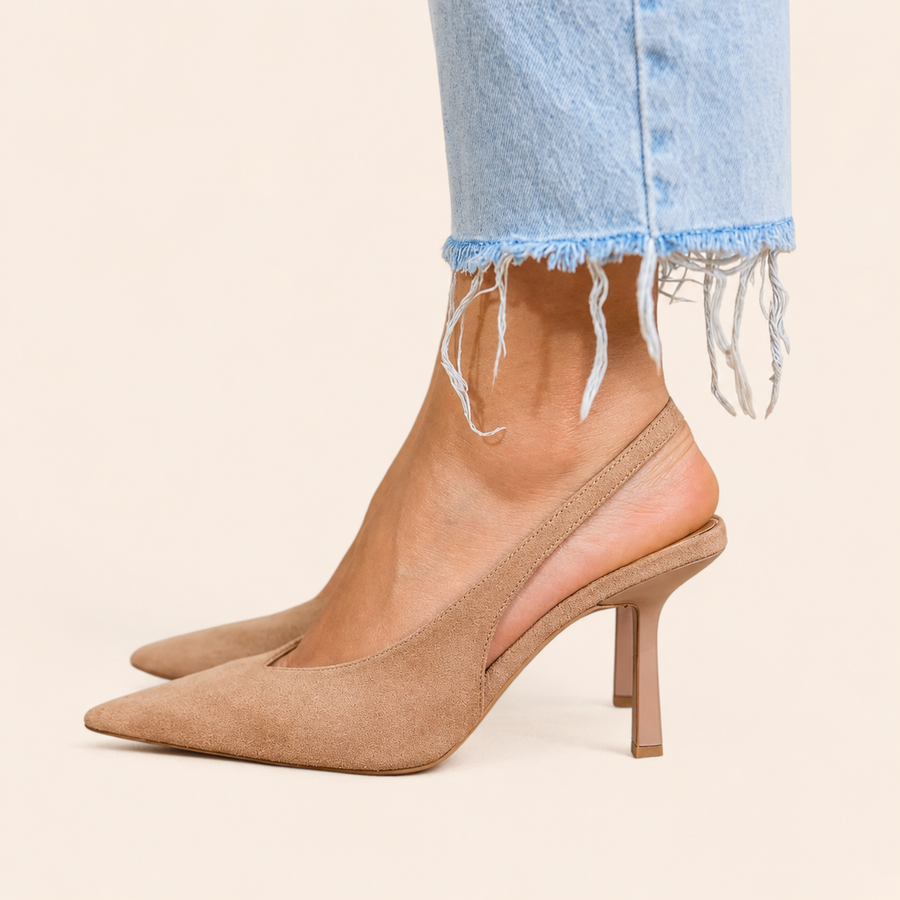 Stella Pointed Slingback Heels in beige