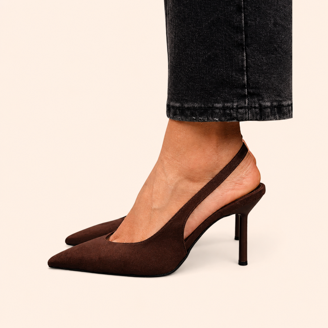 Stella Pointed Slingback Heels in brown