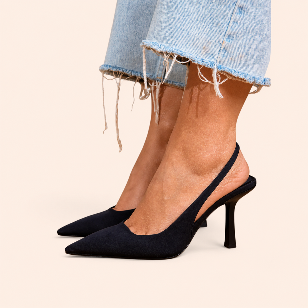 Stella Pointed Slingback Heels in matte black