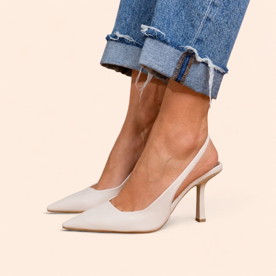 Stella Pointed Slingback Heels in ivory