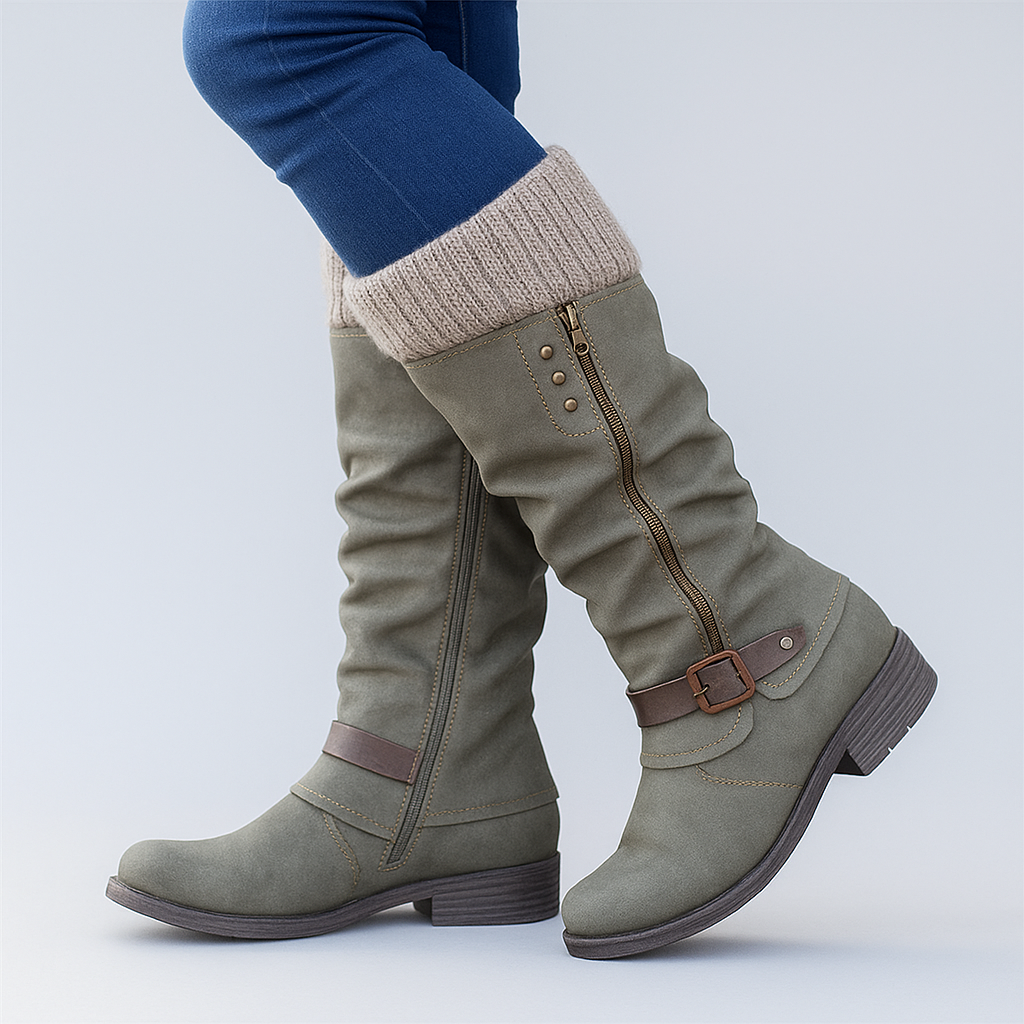 Bonnie | Elegant Supportive Buckle Boots in Gray
