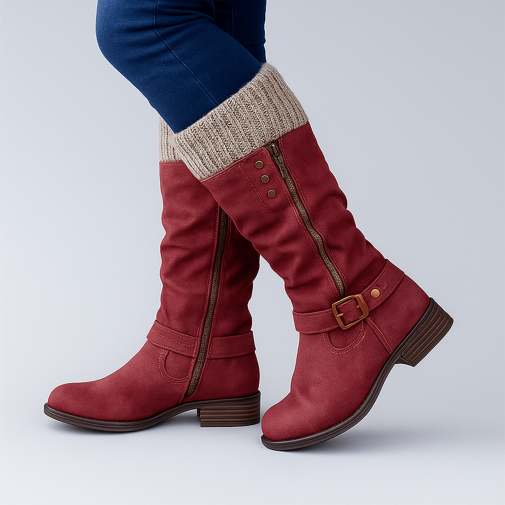 Bonnie | Elegant Supportive Buckle Boots in Red