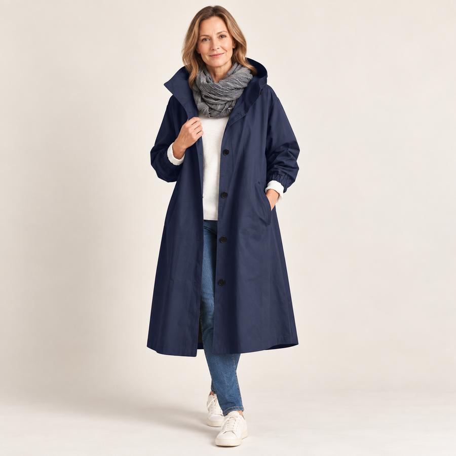 Catherine hooded longline trench coat