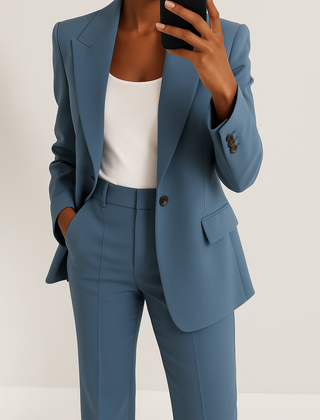 Patrizia tailored two-piece suit in Dusty Blue