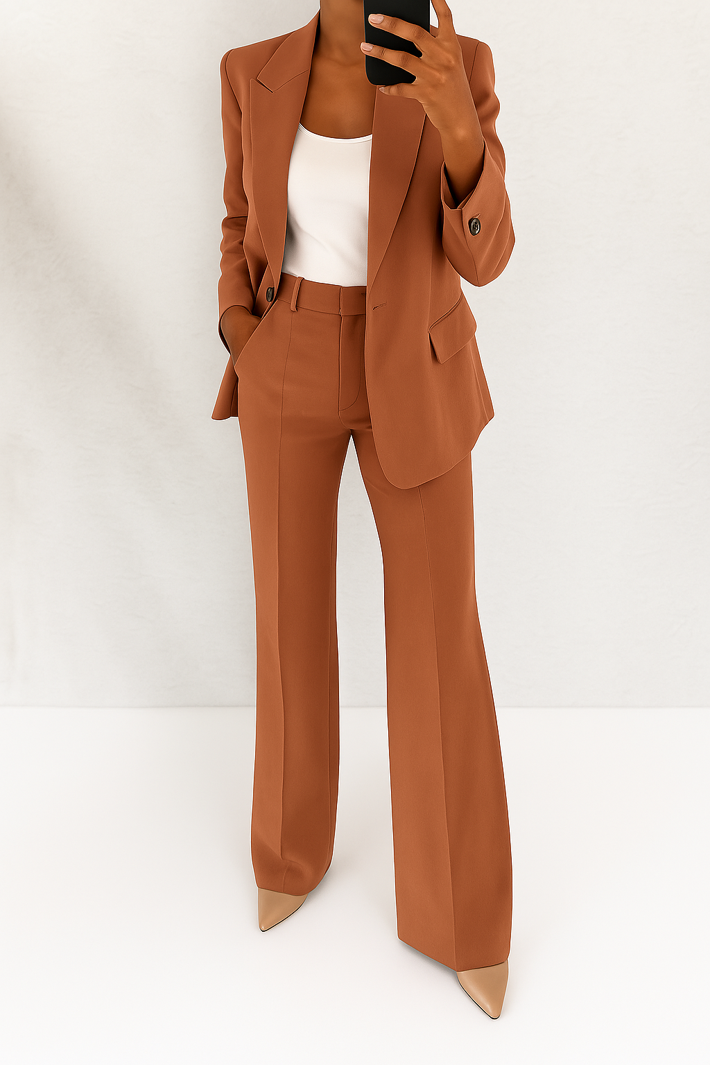 Patrizia tailored two-piece suit in Cognac