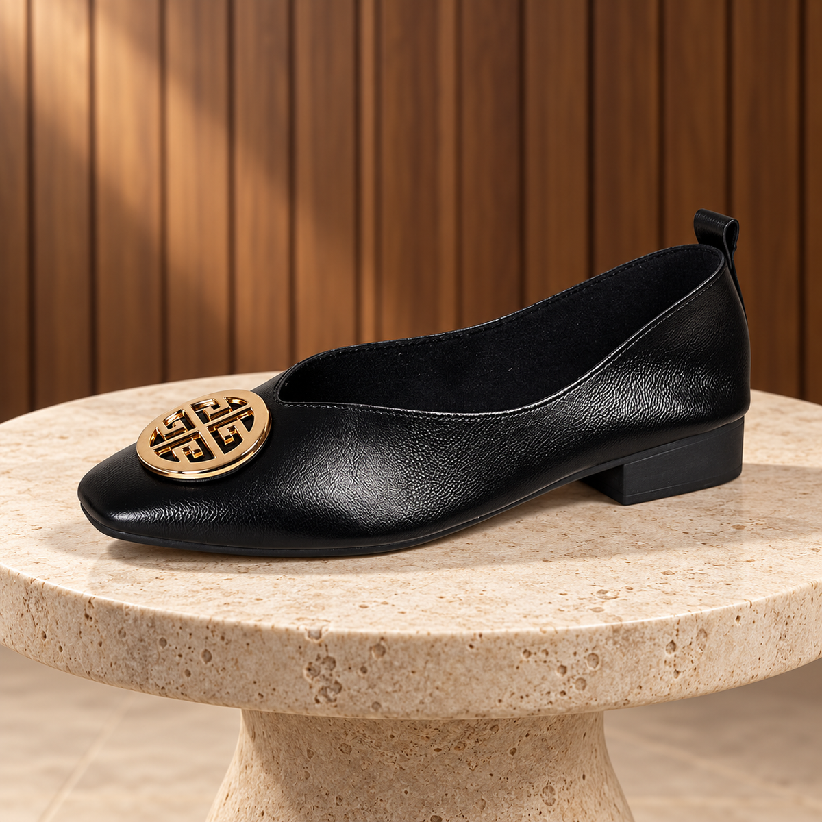 Orla | Square-Toe Medallion Flats