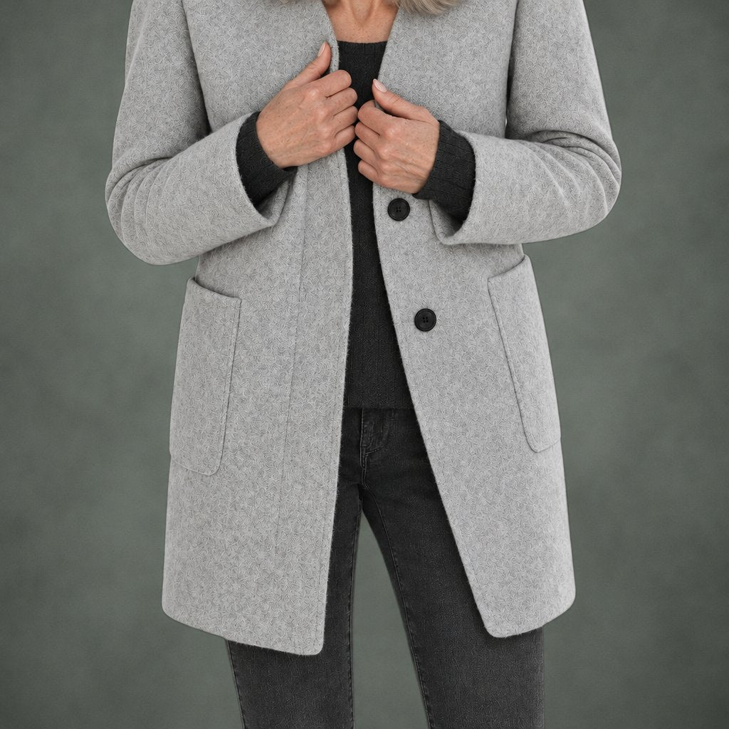 Clotilde stand collar midi coat, detail