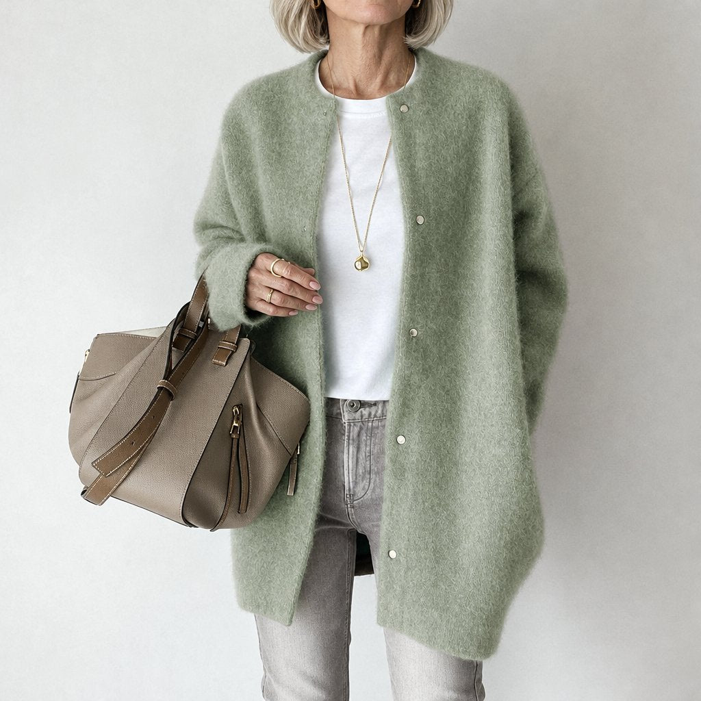 Rosalind relaxed collarless coat in sage green