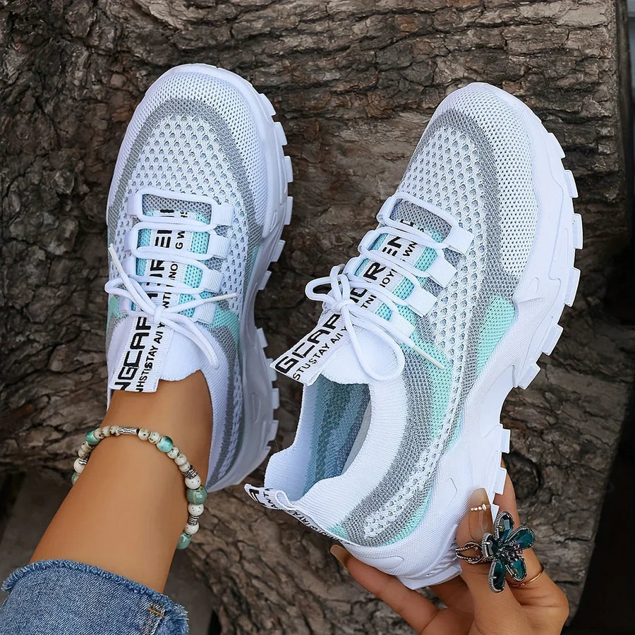 Leila orthopedic breathable lace-up sneakers in gray + mint green