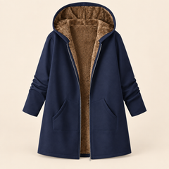 Evelyn cozy lined hooded coat in Navy Blue