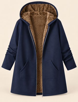 Evelyn cozy lined hooded coat in Navy Blue