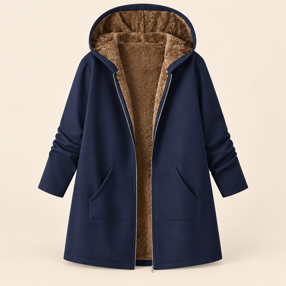 Evelyn cozy lined hooded coat in Navy Blue