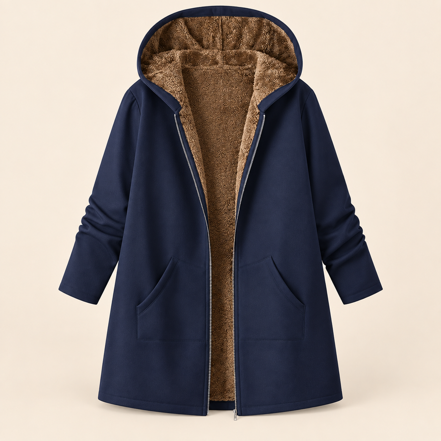 Evelyn cozy lined hooded coat in Navy Blue