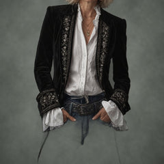 Annette long embroidered jacket in black
