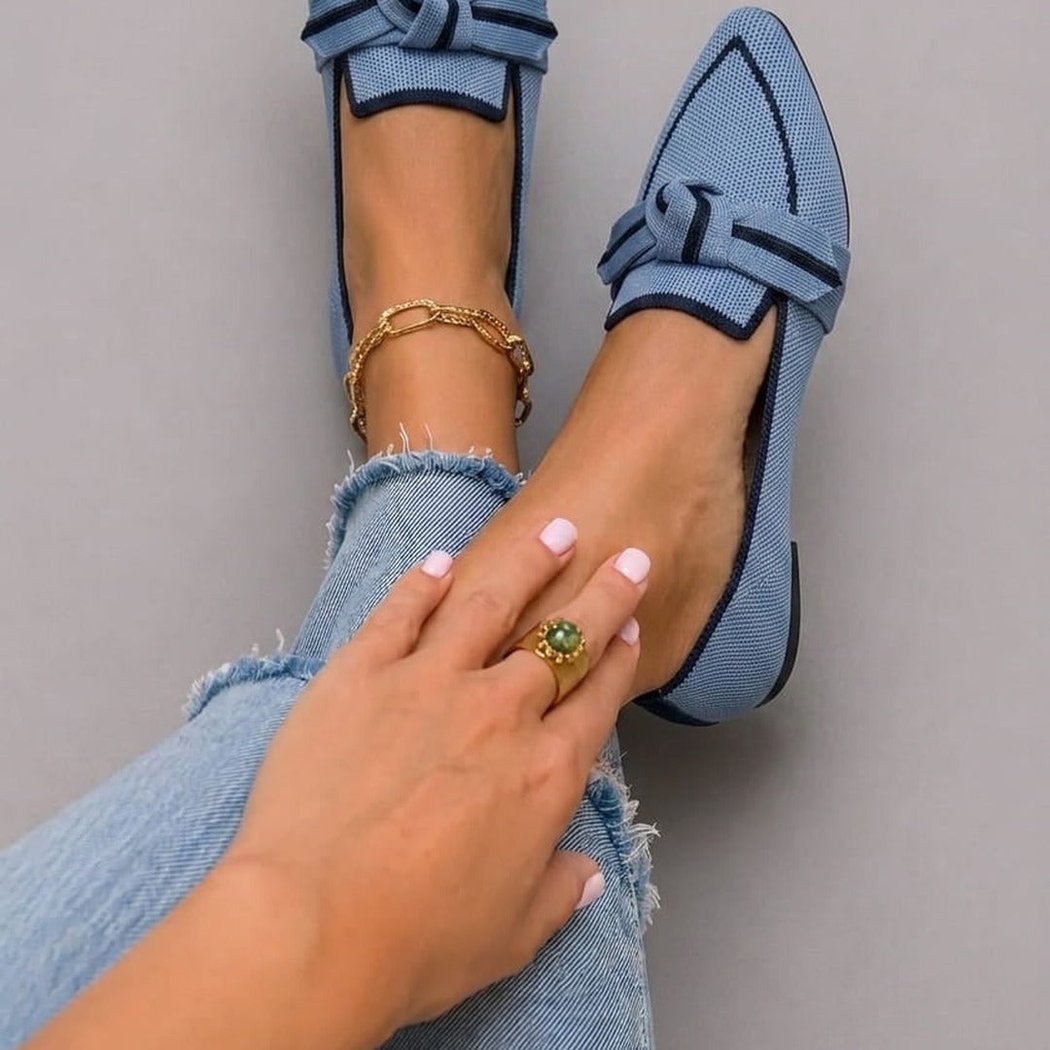 Marceline Pointed Flats with Knot Detail in white, another view